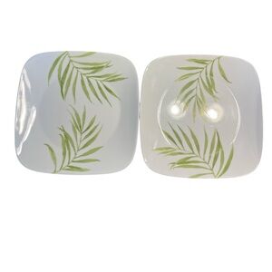 Corelle Set  of 2 Corelle Bamboo Leaf Square Dinner Plates – 10.5”